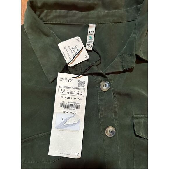 NWT Zara Army Green Women's Lyocell Shirt Dress Sz M - Picture 6 of 12